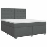 Box Spring Bed with Mattress Dark Grey Queen Fabric