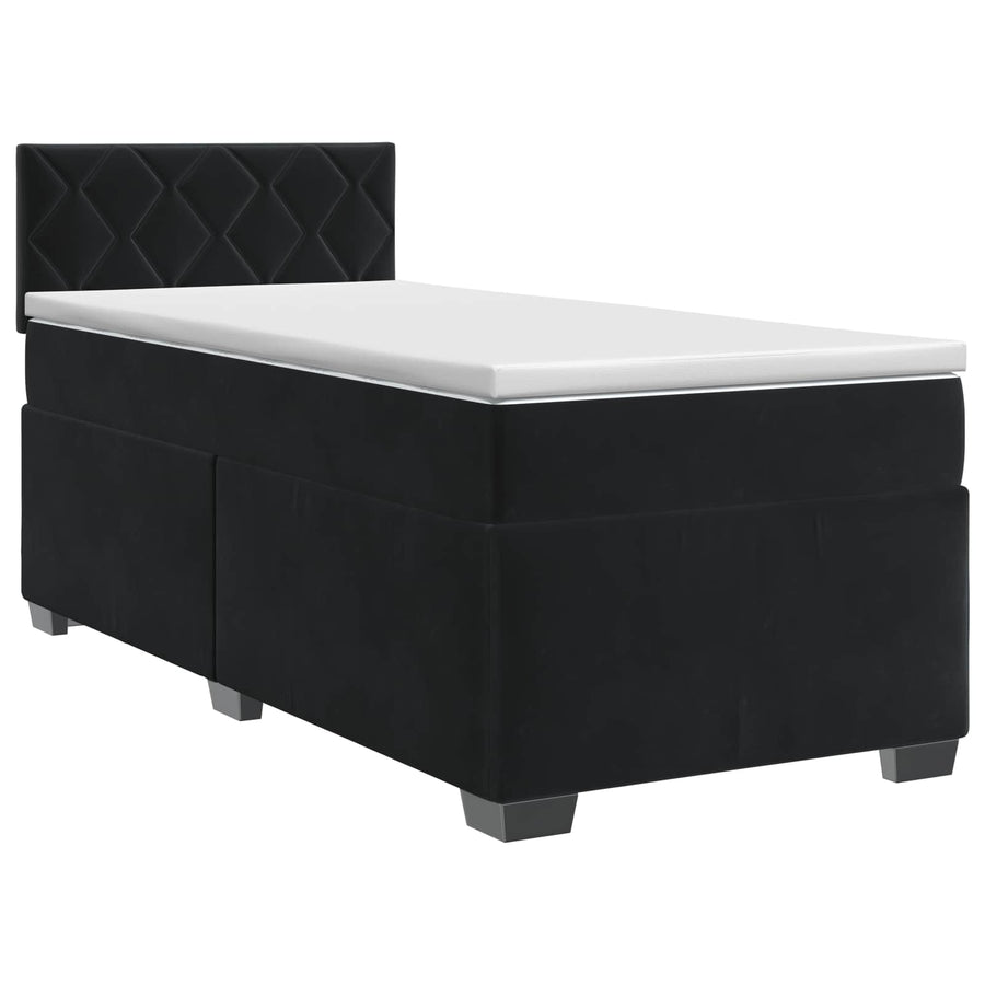 Box Spring Bed with Mattress Black 107 x 203 cm Velvet