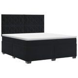 Box Spring Bed with Mattress with Headboard Black Double Velvet