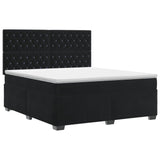 Box Spring Bed with Mattress with Headboard Black Queen Velvet