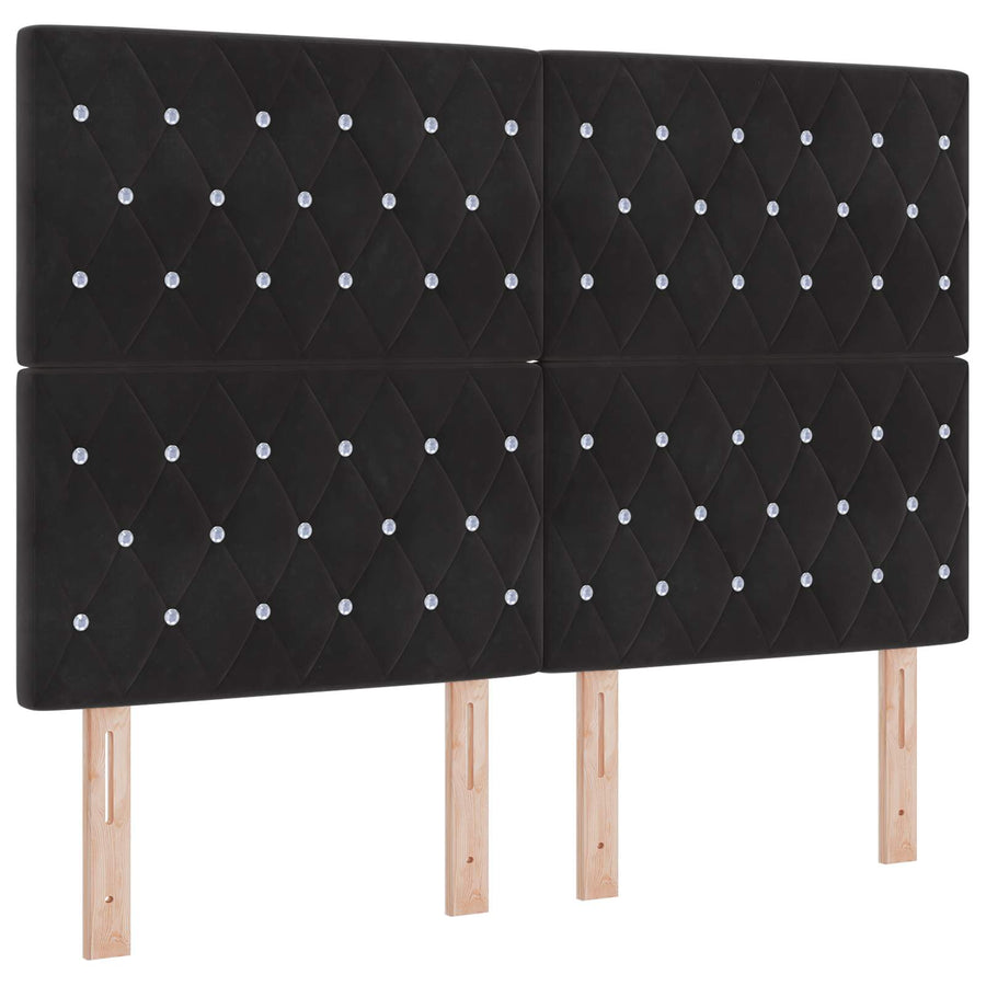 Box Spring Bed with Mattress with Headboard Black Queen Velvet