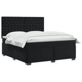 Box Spring Bed with Mattress with Headboard Black Queen Velvet