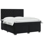 Box Spring Bed with Mattress with Headboard Black Queen Velvet