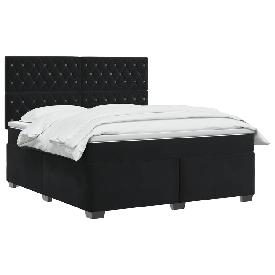 Box Spring Bed with Mattress with Headboard Black Queen Velvet