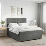 Box Spring Bed with Mattress Dark Grey Double Fabric