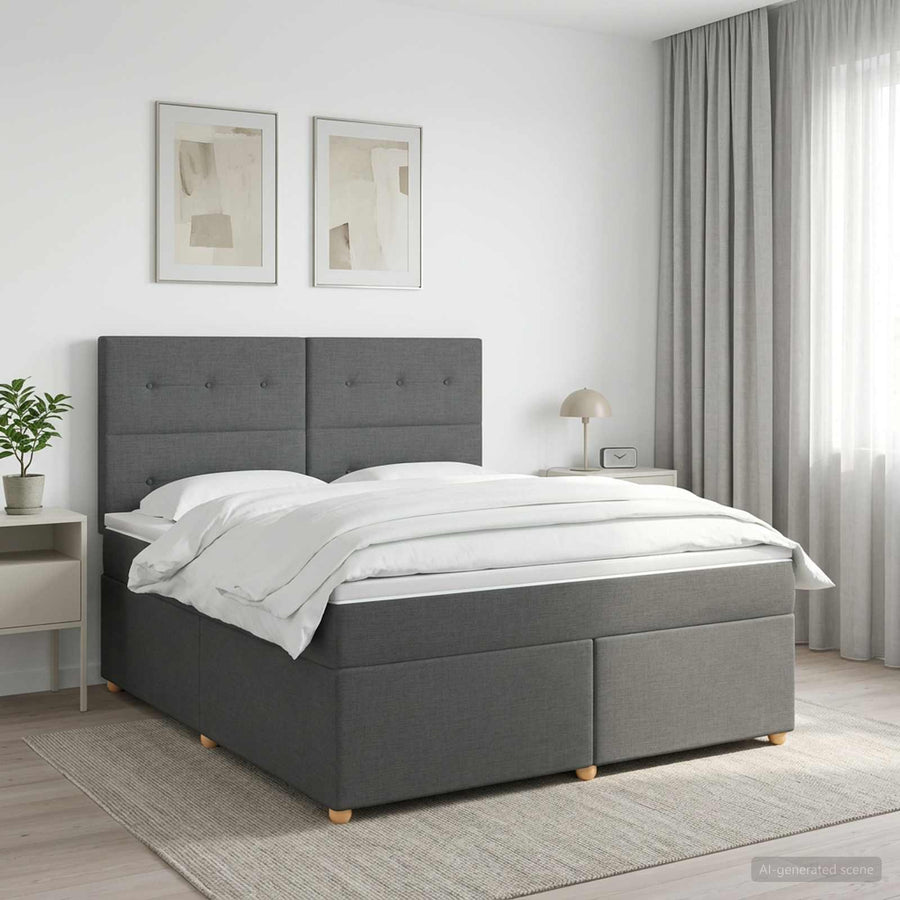 Box Spring Bed with Mattress Dark Grey Double Fabric