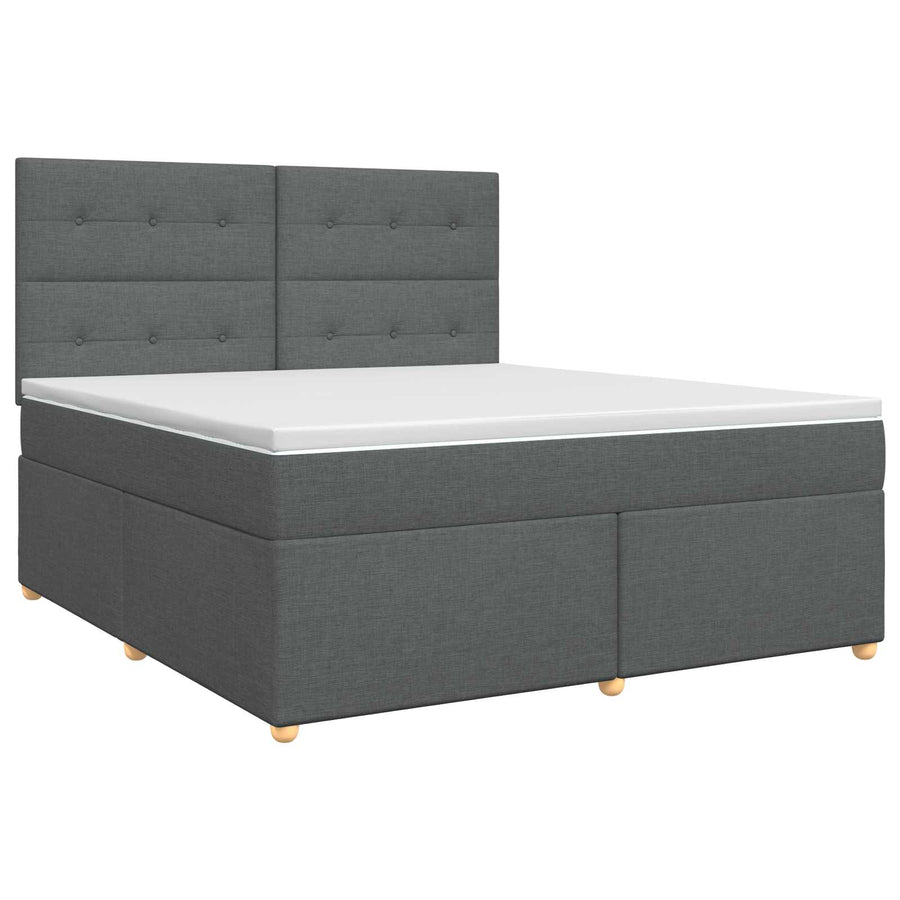 Box Spring Bed with Mattress Dark Grey Double Fabric