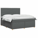 Box Spring Bed with Mattress Dark Grey Queen Fabric