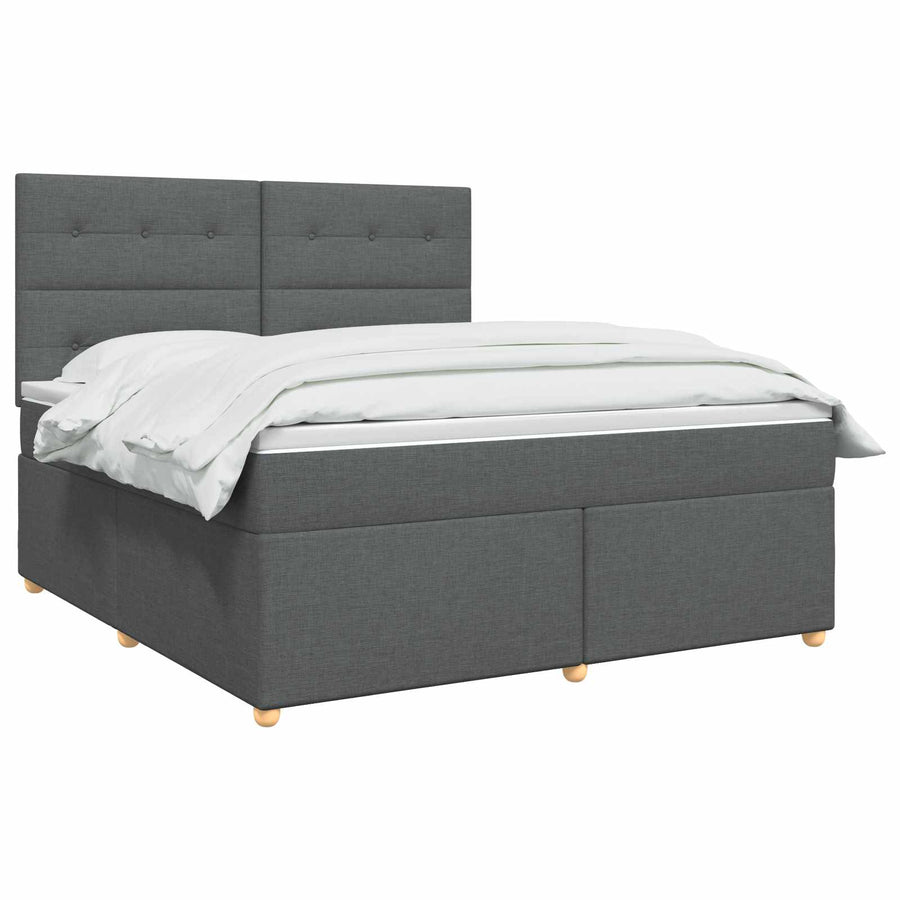 Box Spring Bed with Mattress Dark Grey Queen Fabric