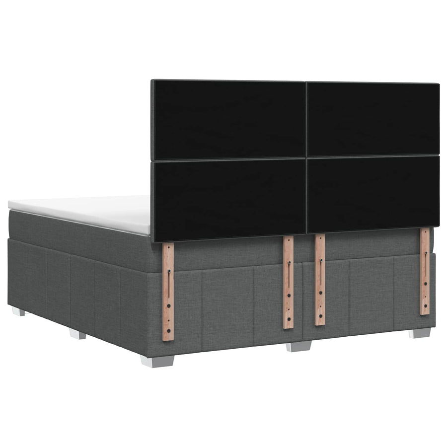 Box Spring Bed with Mattress Dark Grey Double Fabric