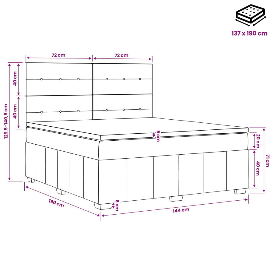 Box Spring Bed with Mattress Dark Grey Double Fabric