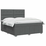 Box Spring Bed with Mattress Dark Grey Queen Fabric