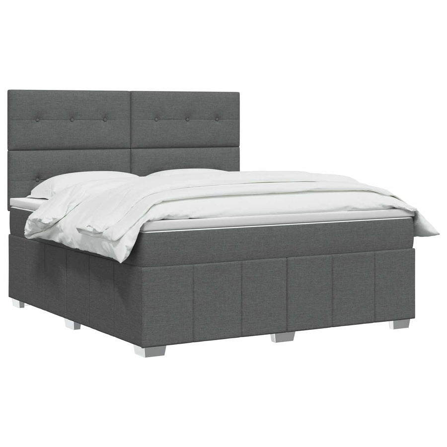 Box Spring Bed with Mattress Dark Grey Queen Fabric