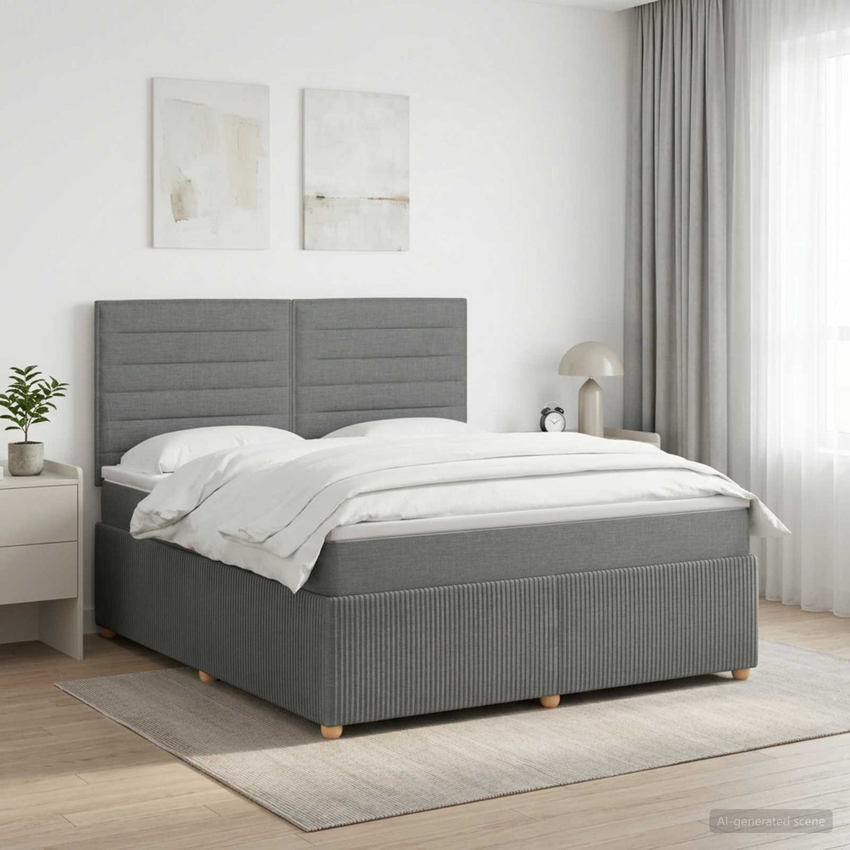 Box Spring Bed with Mattress Dark Grey Double Fabric