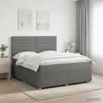 Box Spring Bed with Mattress Dark Grey Queen Fabric