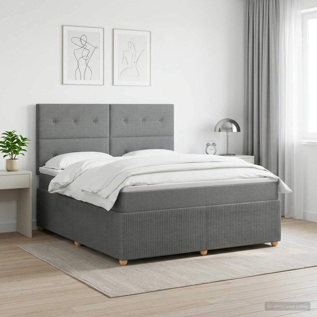 Box Spring Bed with Mattress Dark Grey Double Fabric