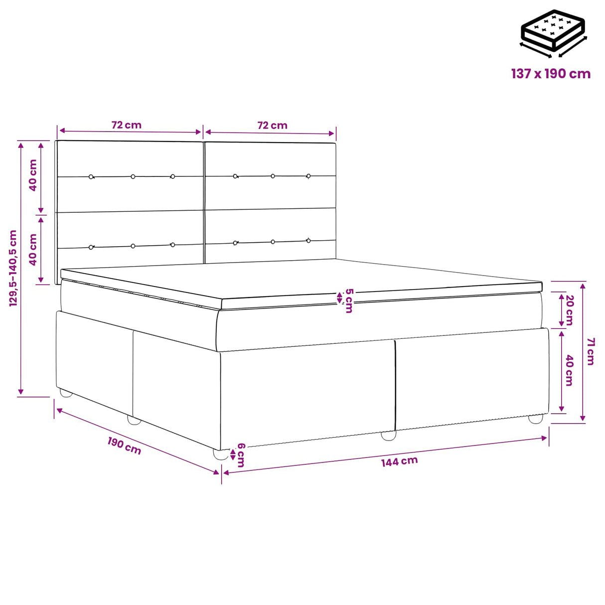 Box Spring Bed with Mattress Dark Grey Double Fabric