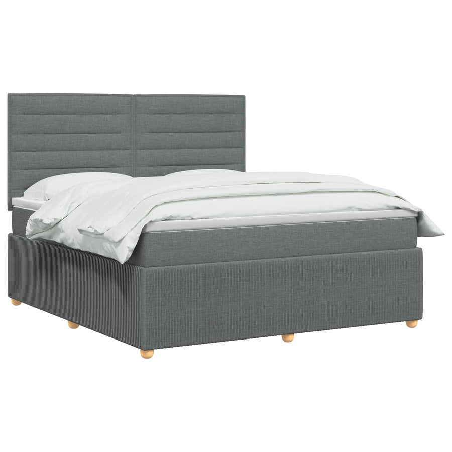Box Spring Bed with Mattress Dark Grey Queen Fabric