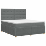 Box Spring Bed with Mattress Dark Grey Queen Fabric