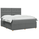 Box Spring Bed with Mattress Dark Grey Queen Fabric