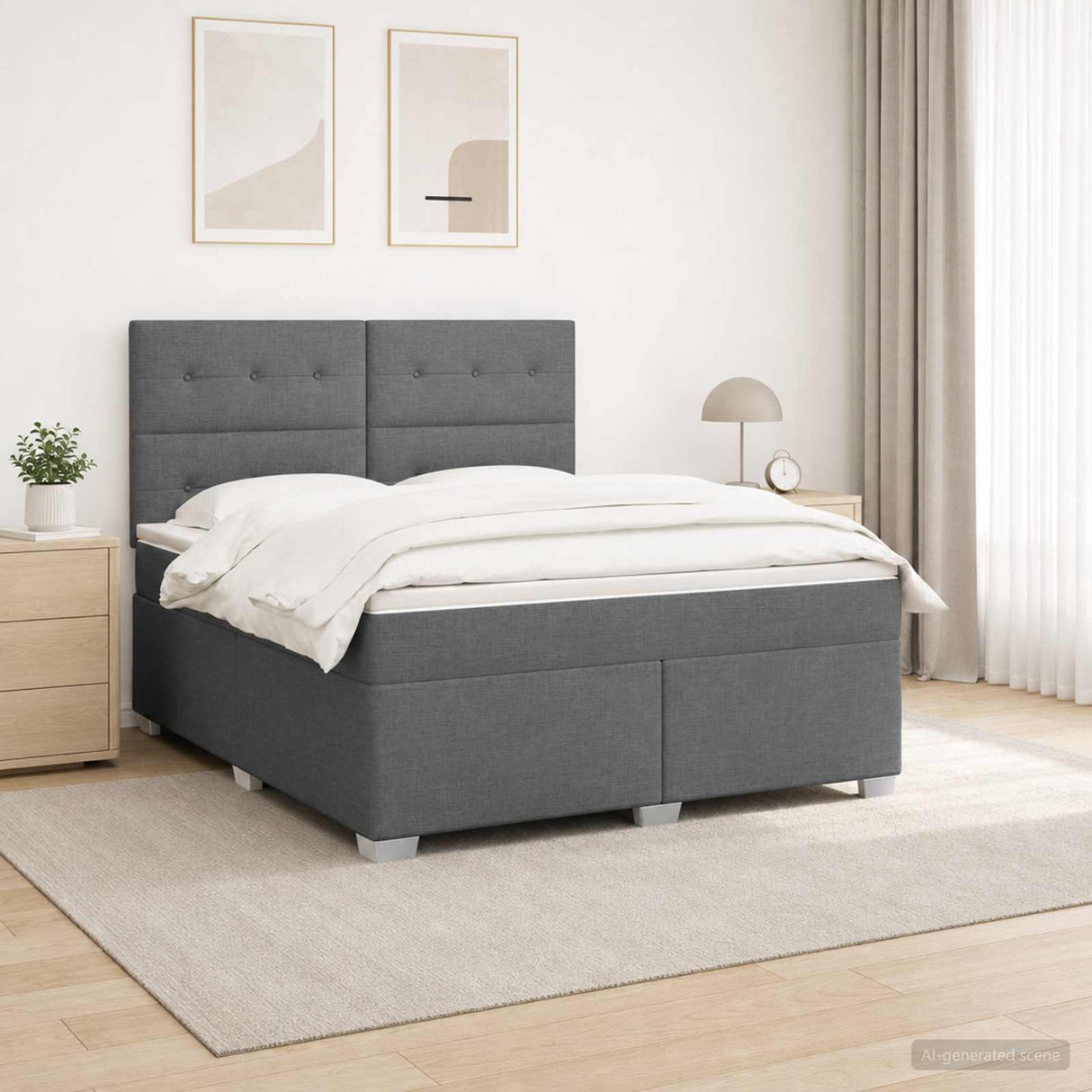 Box Spring Bed with Mattress and LED Dark Grey 137 x 190 cm