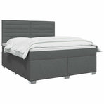 Box Spring Bed with Mattress and LED Dark Grey 137 x 190 cm