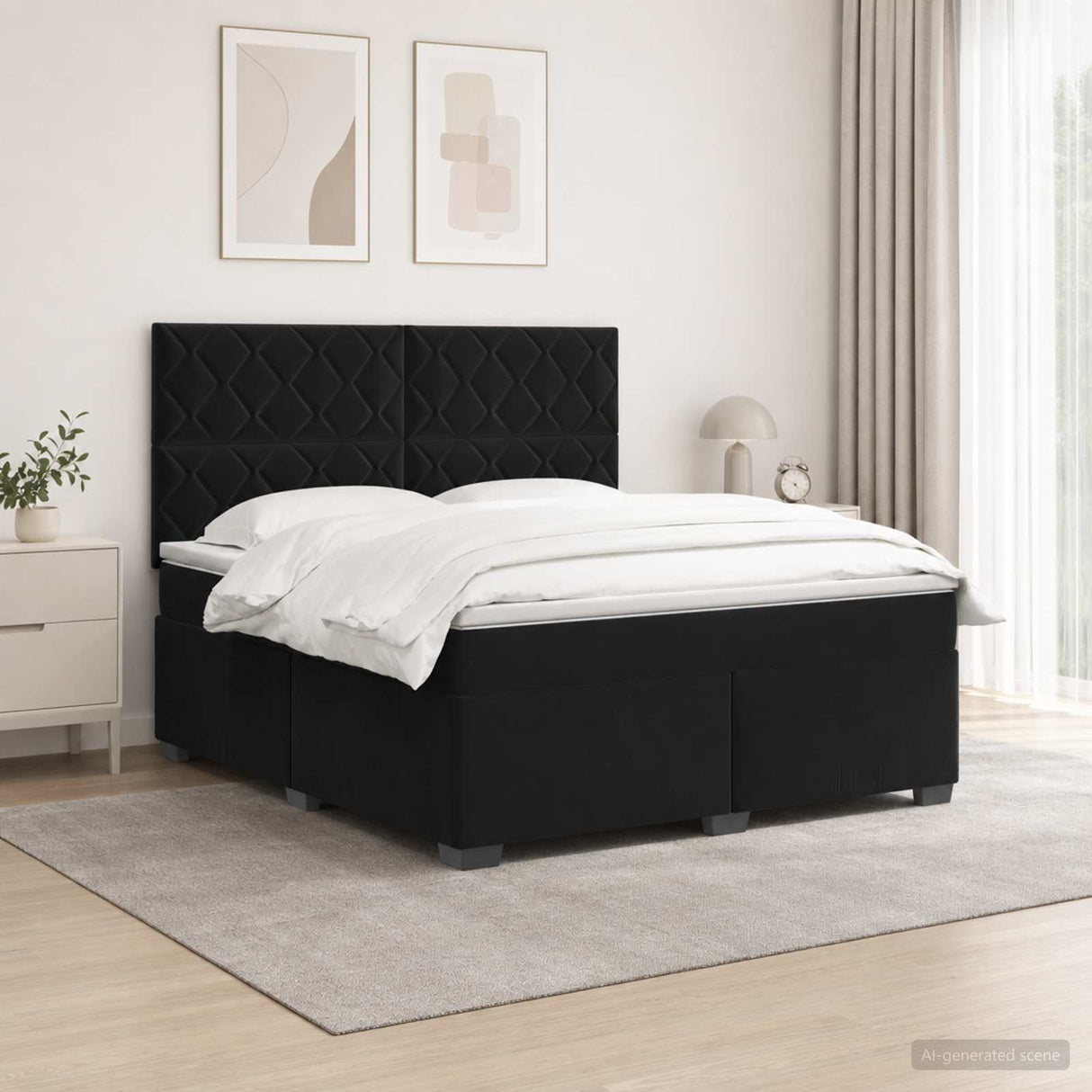 Box Spring Bed with Mattress and LED Black 137 x 190 cm Velvet