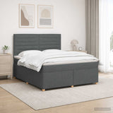 LED Box Spring Bed with Mattress Dark Grey 140 x 190 cm Fabric