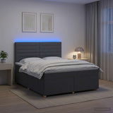 LED Box Spring Bed with Mattress Dark Grey 140 x 190 cm Fabric
