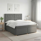 LED Box Spring Bed with Mattress Dark Grey 140 x 190 cm Fabric