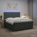 LED Box Spring Bed with Mattress Dark Grey 160 x 200 cm Fabric