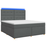 LED Box Spring Bed with Mattress Dark Grey 140 x 190 cm Fabric - Front View