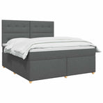 LED Box Spring Bed with Mattress Dark Grey 160 x 200 cm Fabric