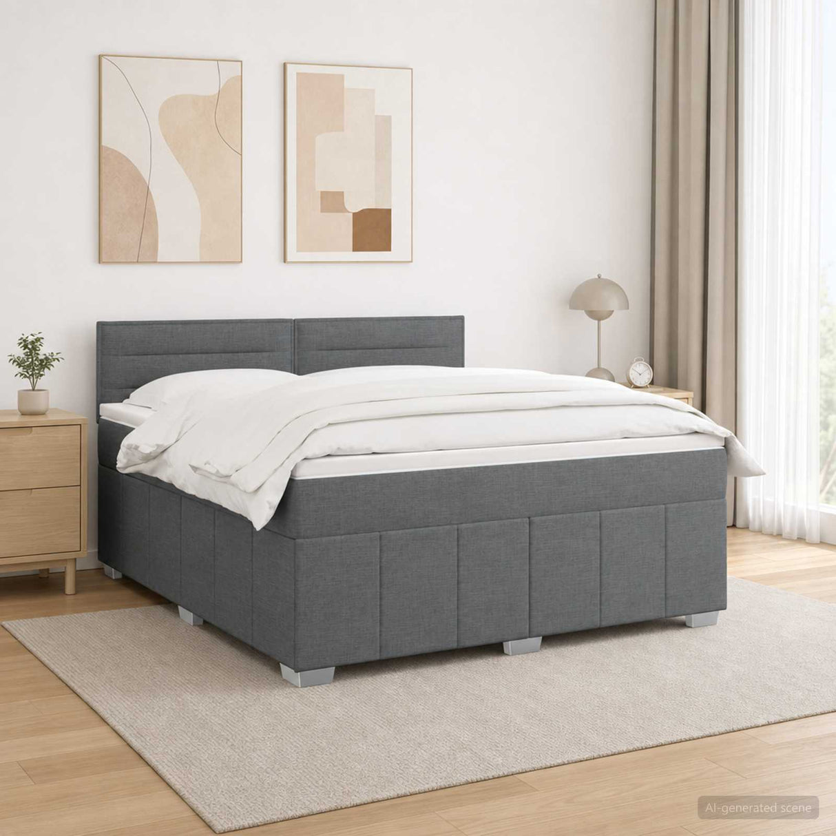 LED Box Spring Bed with Mattress Dark Grey 140 x 190 cm Fabric