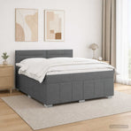 LED Box Spring Bed with Mattress Dark Grey 160 x 200 cm Fabric