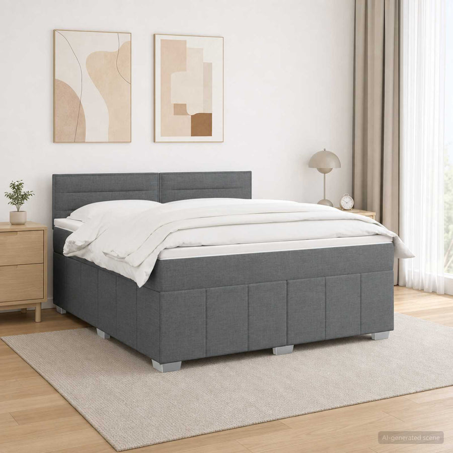 LED Box Spring Bed with Mattress Dark Grey 160 x 200 cm Fabric