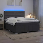 LED Box Spring Bed with Mattress Dark Grey 160 x 200 cm Fabric