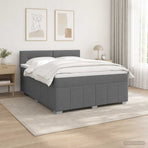 LED Box Spring Bed with Mattress Dark Grey 140 x 190 cm Fabric