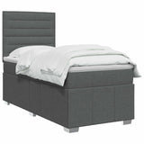 LED Box Spring Bed with Mattress Dark Grey 140 x 190 cm Fabric