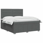 LED Box Spring Bed with Mattress Dark Grey 160 x 200 cm Fabric
