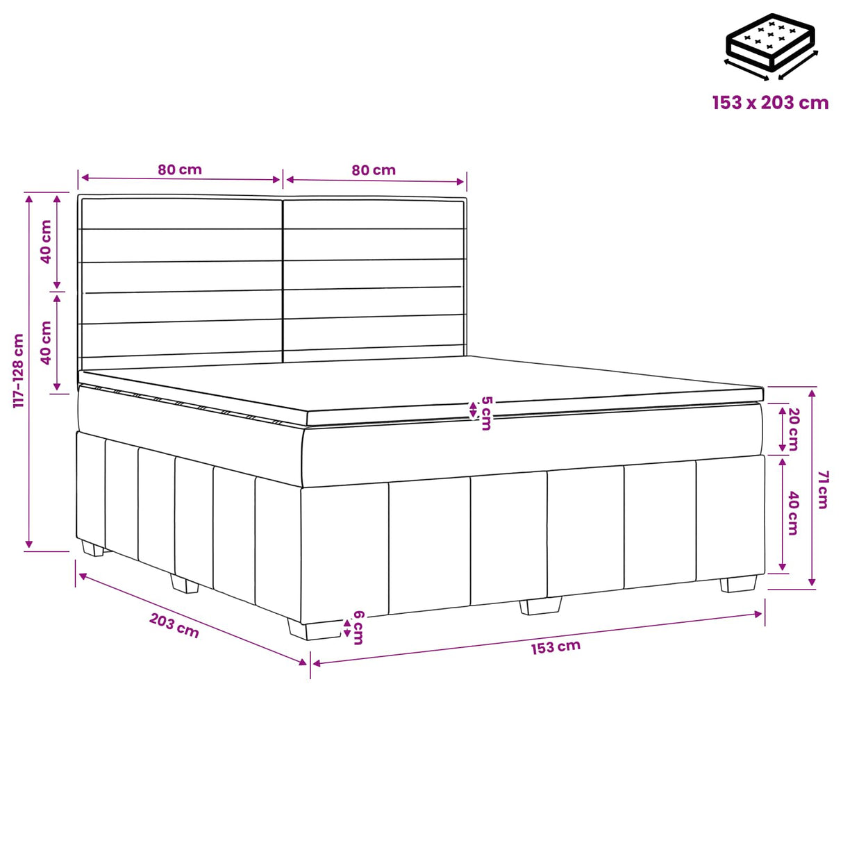 LED Box Spring Bed with Mattress Dark Grey 160 x 200 cm Fabric