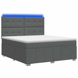 LED Box Spring Bed with Mattress Dark Grey 160 x 200 cm Fabric