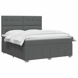 LED Box Spring Bed with Mattress Dark Grey 160 x 200 cm Fabric - Front View