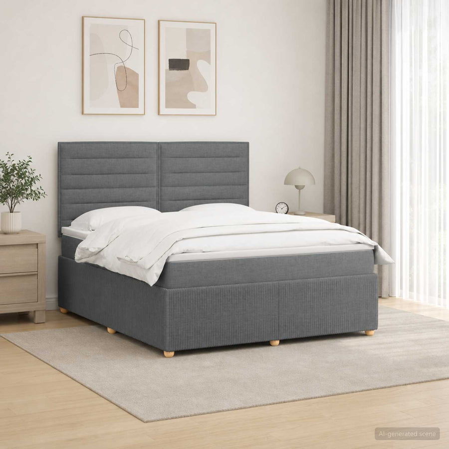 LED Box Spring Bed with Mattress Dark Grey 140 x 190 cm Fabric