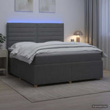 LED Box Spring Bed with Mattress Dark Grey 140 x 190 cm Fabric