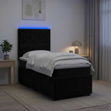 LED Box Spring Bed with Mattress Black 100 x 200 cm Velvet - Top-Down View
