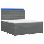 LED Box Spring Bed with Mattress Dark Grey 140 x 190 cm Fabric