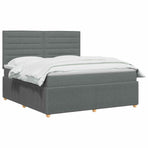 LED Box Spring Bed with Mattress Dark Grey 140 x 190 cm Fabric