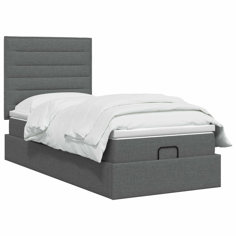 Ottoman Bed with Mattress Dark Grey 107 x 203 cm Fabric