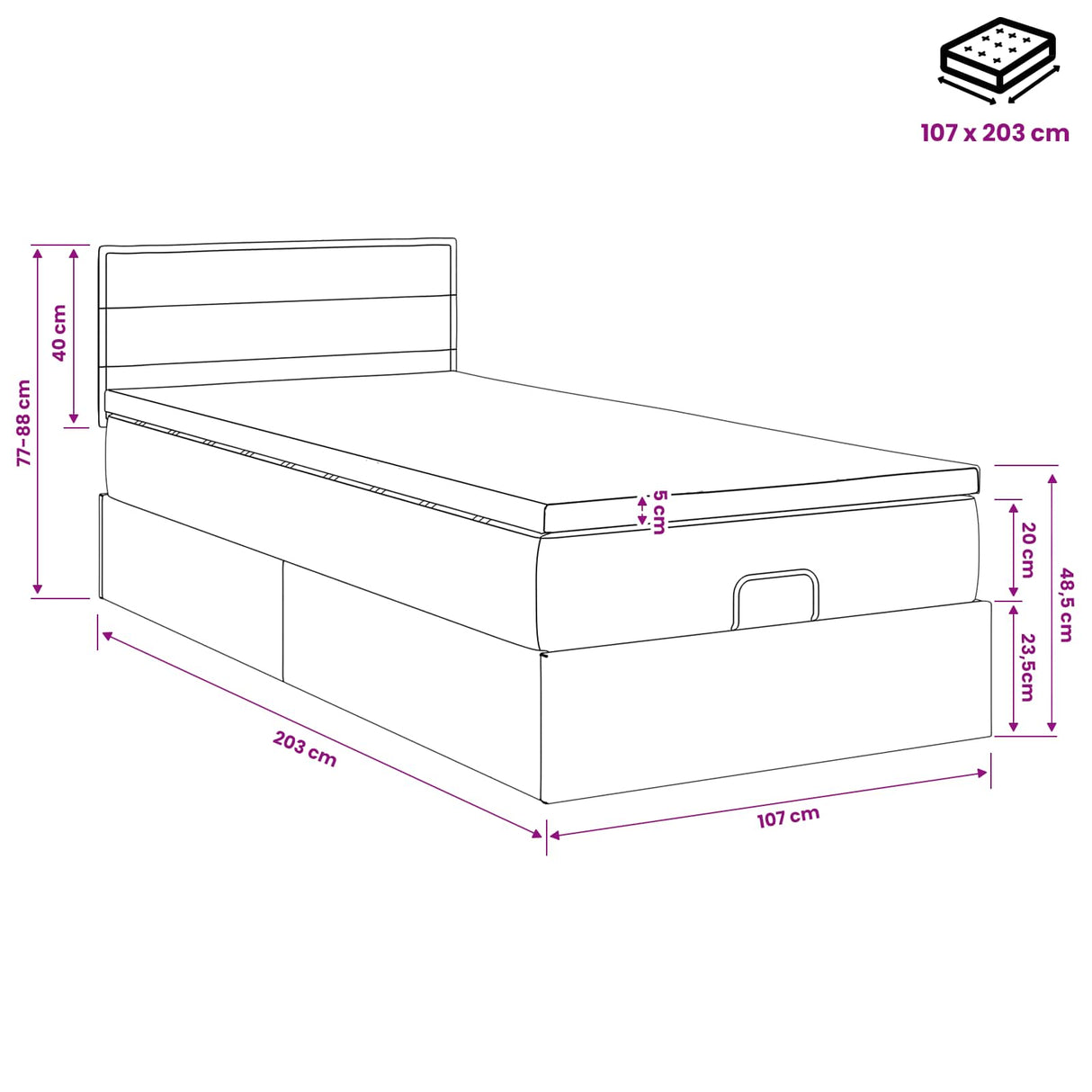 Ottoman Bed with Mattress Dark Grey 107 x 203 cm Fabric